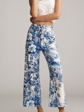 Maeve Blue and White Floral Wide Leg Pants